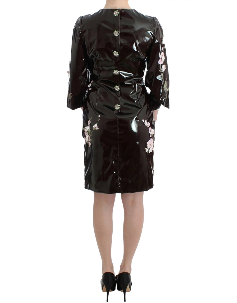 Dolce & Gabbana Black patent floral HANDPAINTED dress - IT42|M - Dresses