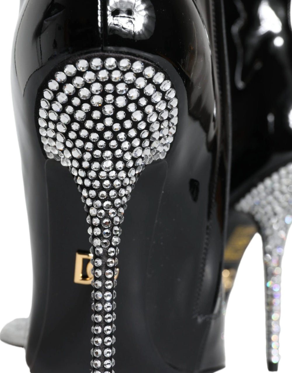 Dolce & Gabbana Black Patent Leather Crystal Heel Boots Shoes - EU39/US8.5 - Boots