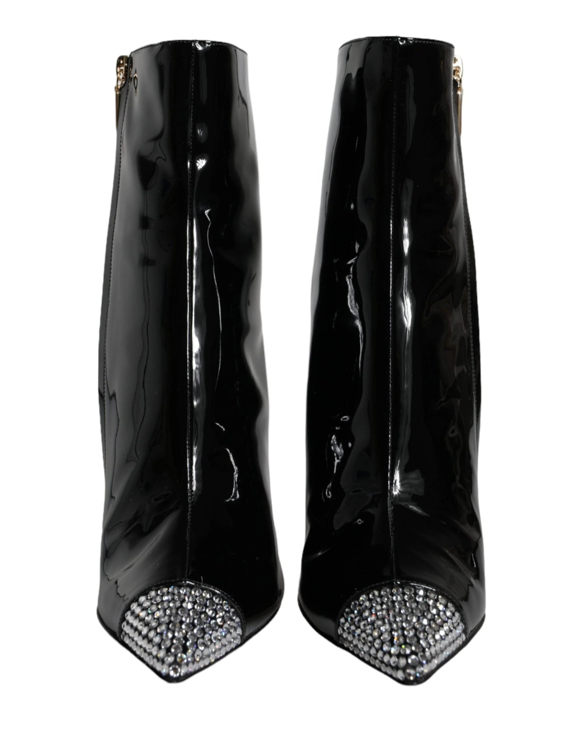 Dolce & Gabbana Black Patent Leather Crystal Heel Boots Shoes - EU39/US8.5 - Boots