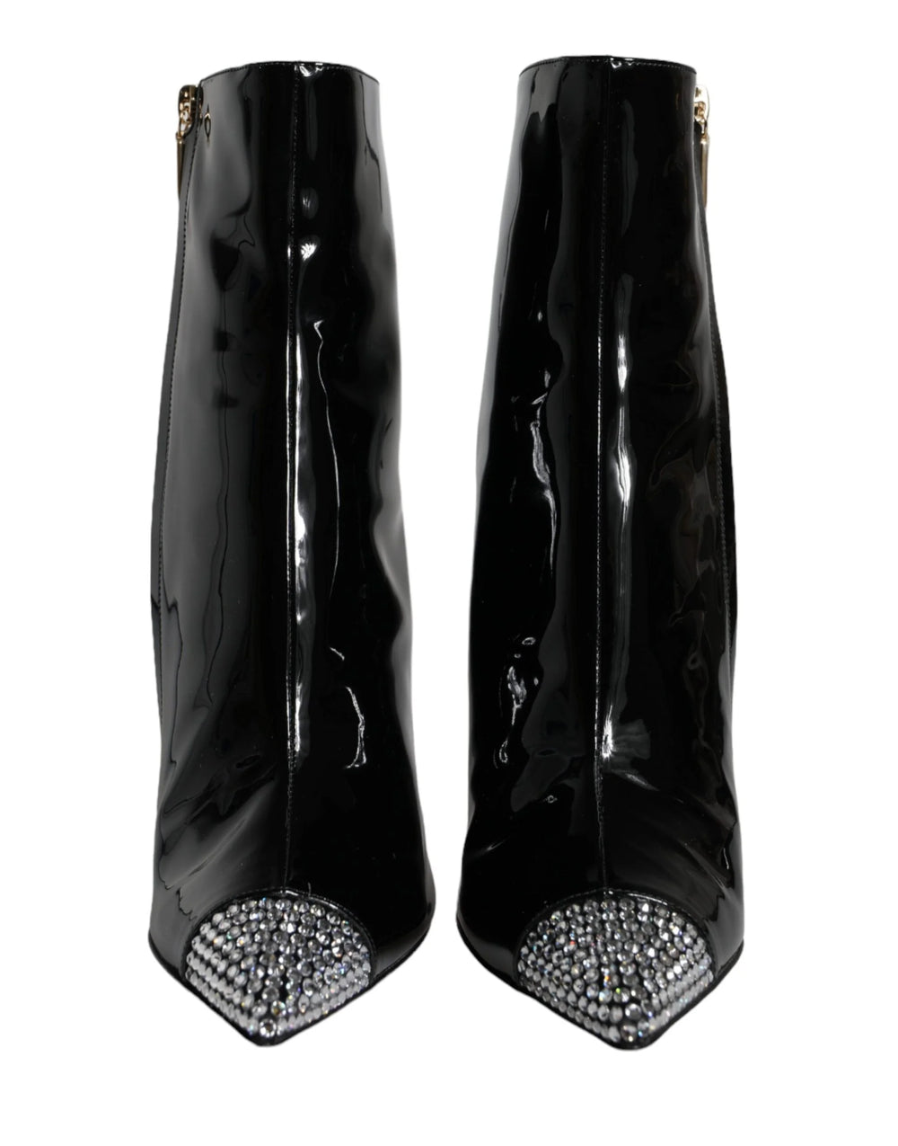 Dolce & Gabbana Black Patent Leather Crystal Heel Boots Shoes - EU39/US8.5 - Boots