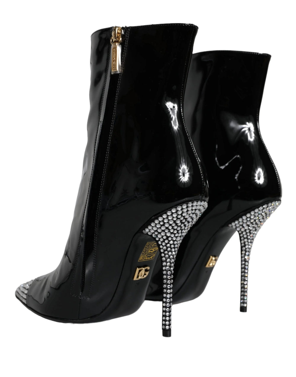Dolce & Gabbana Black Patent Leather Crystal Heel Boots Shoes - EU39/US8.5 - Boots