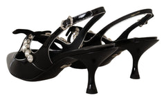 Dolce & Gabbana Black Patent Leather Crystal Slingbacks Shoes - EU37/US6.5