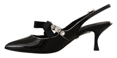 Dolce & Gabbana Black Patent Leather Crystal Slingbacks Shoes - EU37/US6.5 - Heels