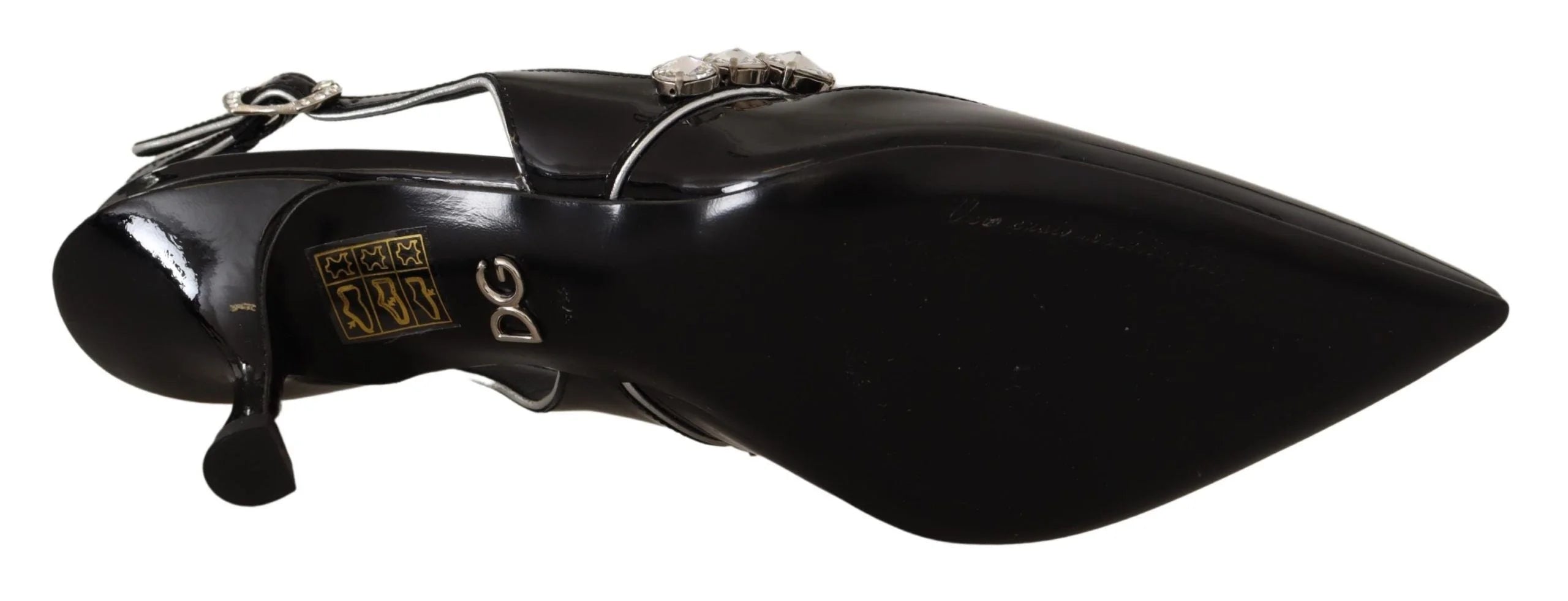 Dolce & Gabbana Black Patent Leather Crystal Slingbacks Shoes - EU37/US6.5