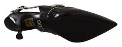 Dolce & Gabbana Black Patent Leather Crystal Slingbacks Shoes - EU37/US6.5