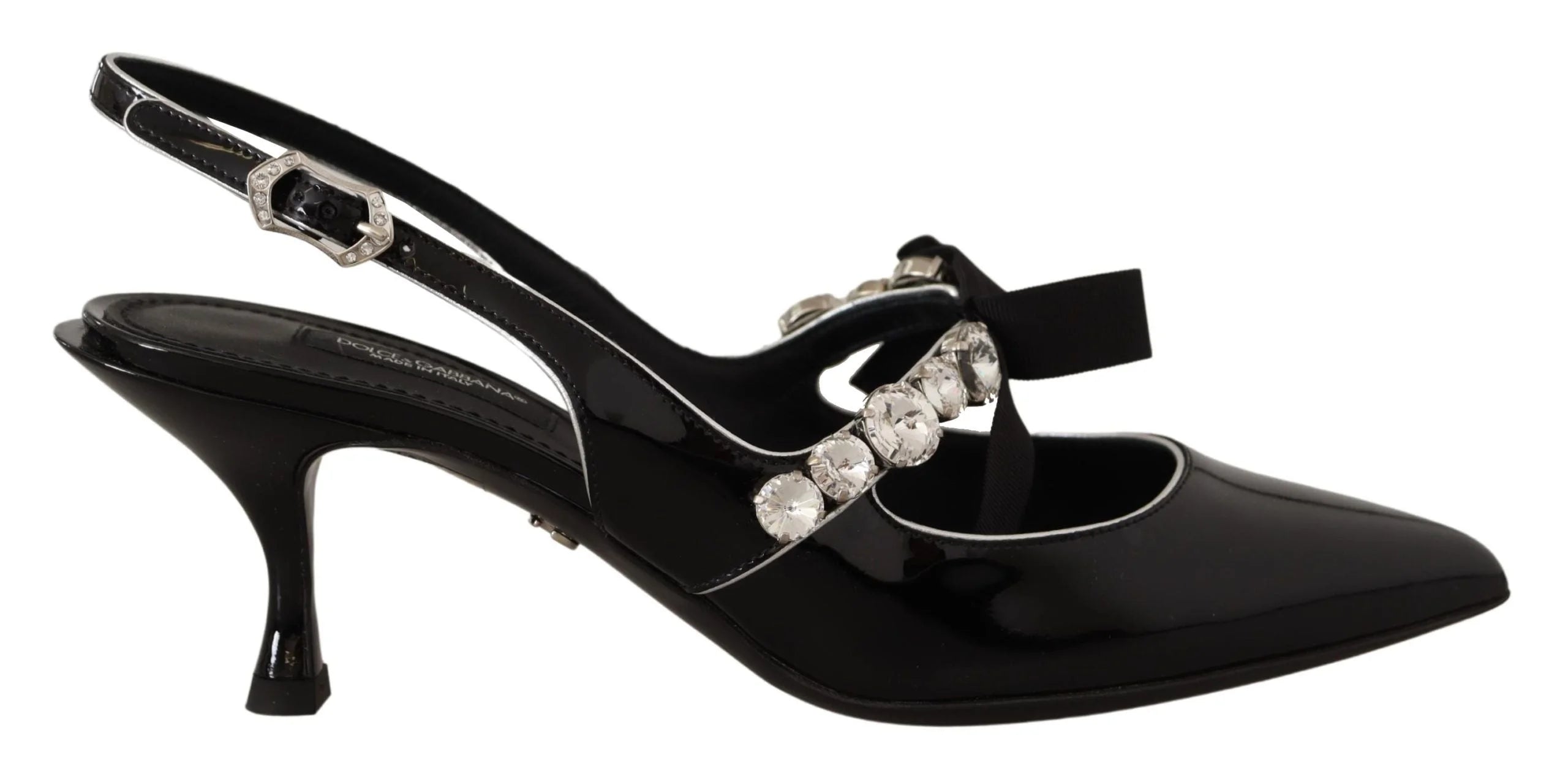 Dolce & Gabbana Black Patent Leather Crystal Slingbacks Shoes - EU37/US6.5
