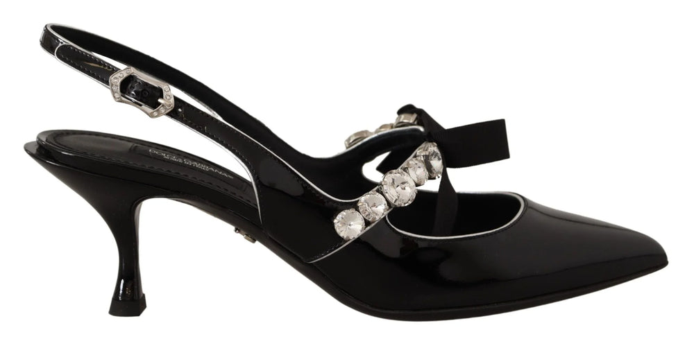 Dolce & Gabbana Black Patent Leather Crystal Slingbacks Shoes - EU37/US6.5