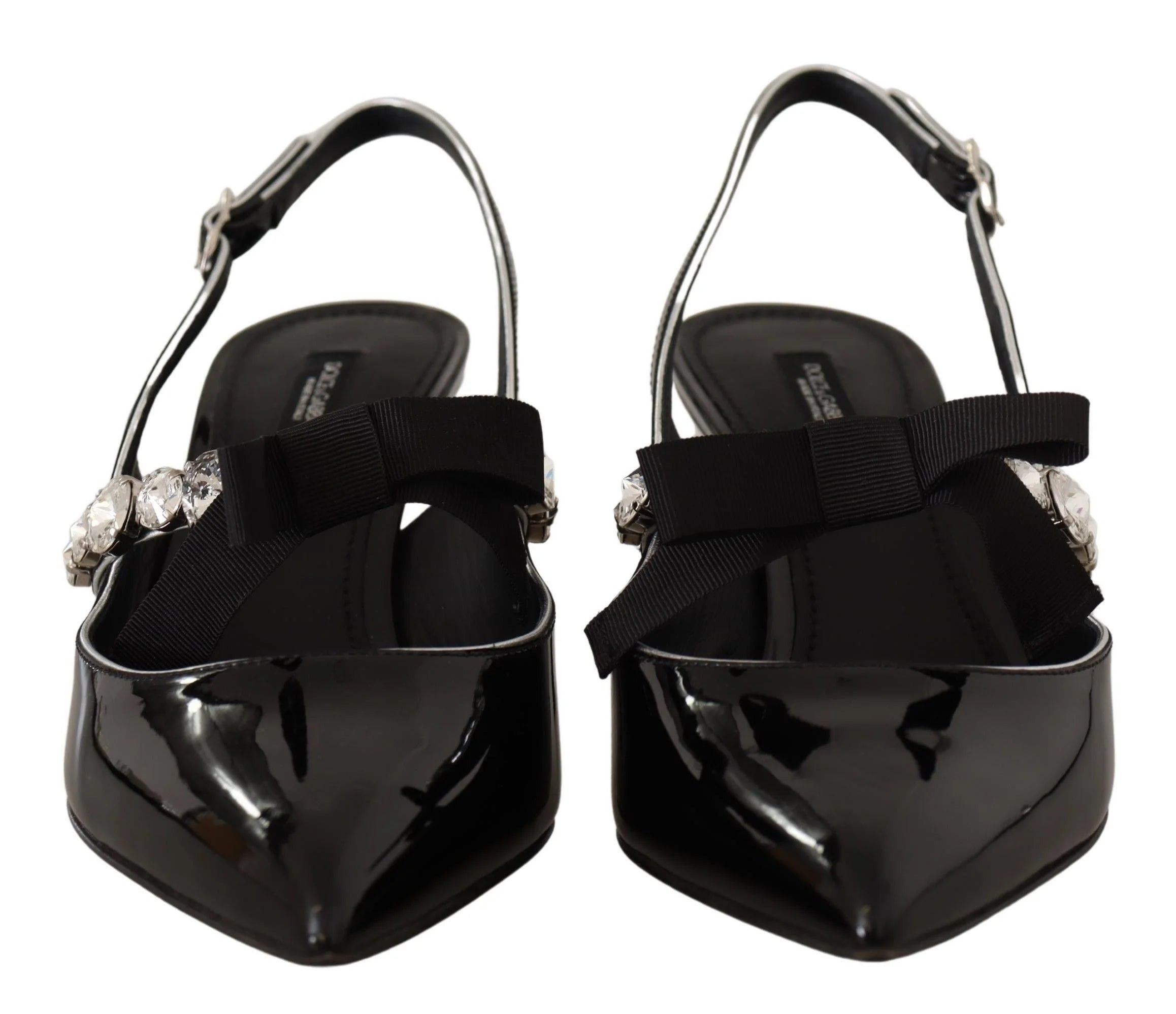 Dolce & Gabbana Black Patent Leather Crystal Slingbacks Shoes - EU37/US6.5