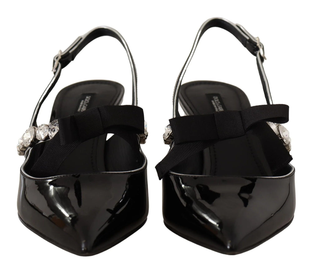 Dolce & Gabbana Black Patent Leather Crystal Slingbacks Shoes - EU37/US6.5
