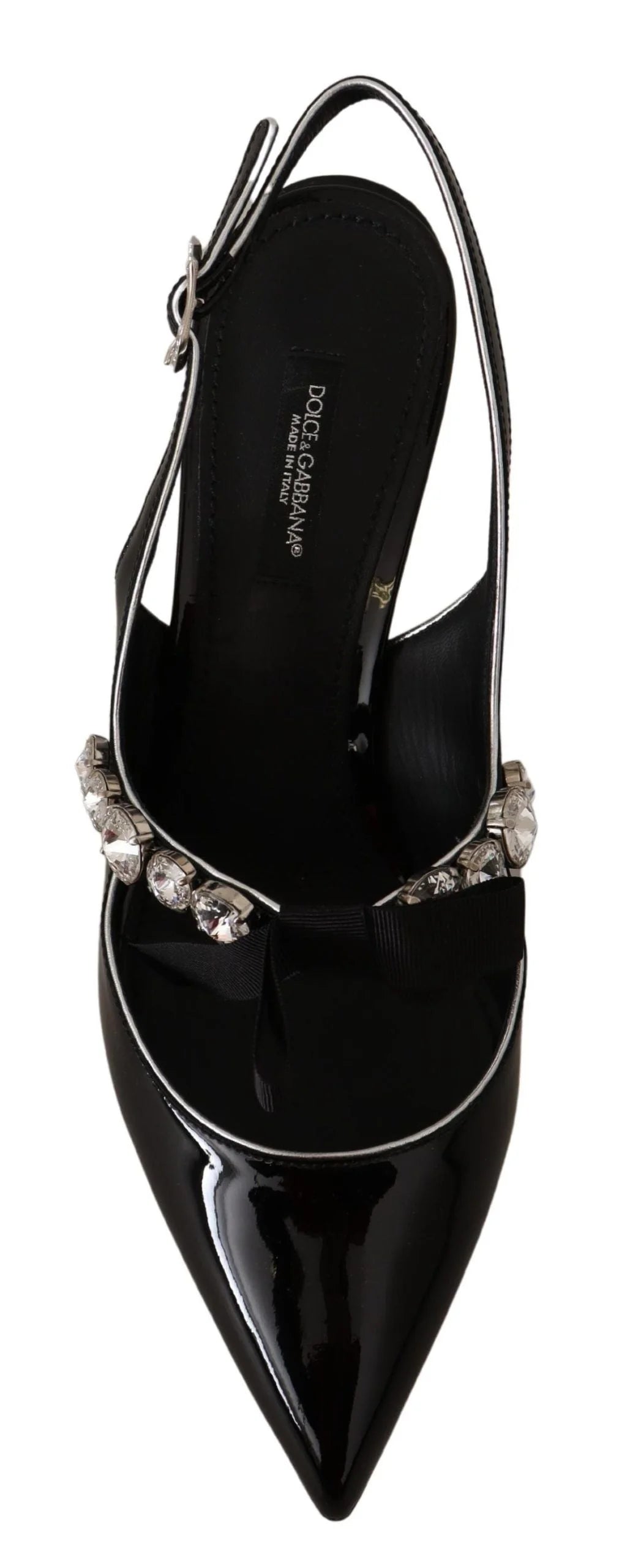 Dolce & Gabbana Black Patent Leather Crystal Slingbacks Shoes - EU37/US6.5 - Heels