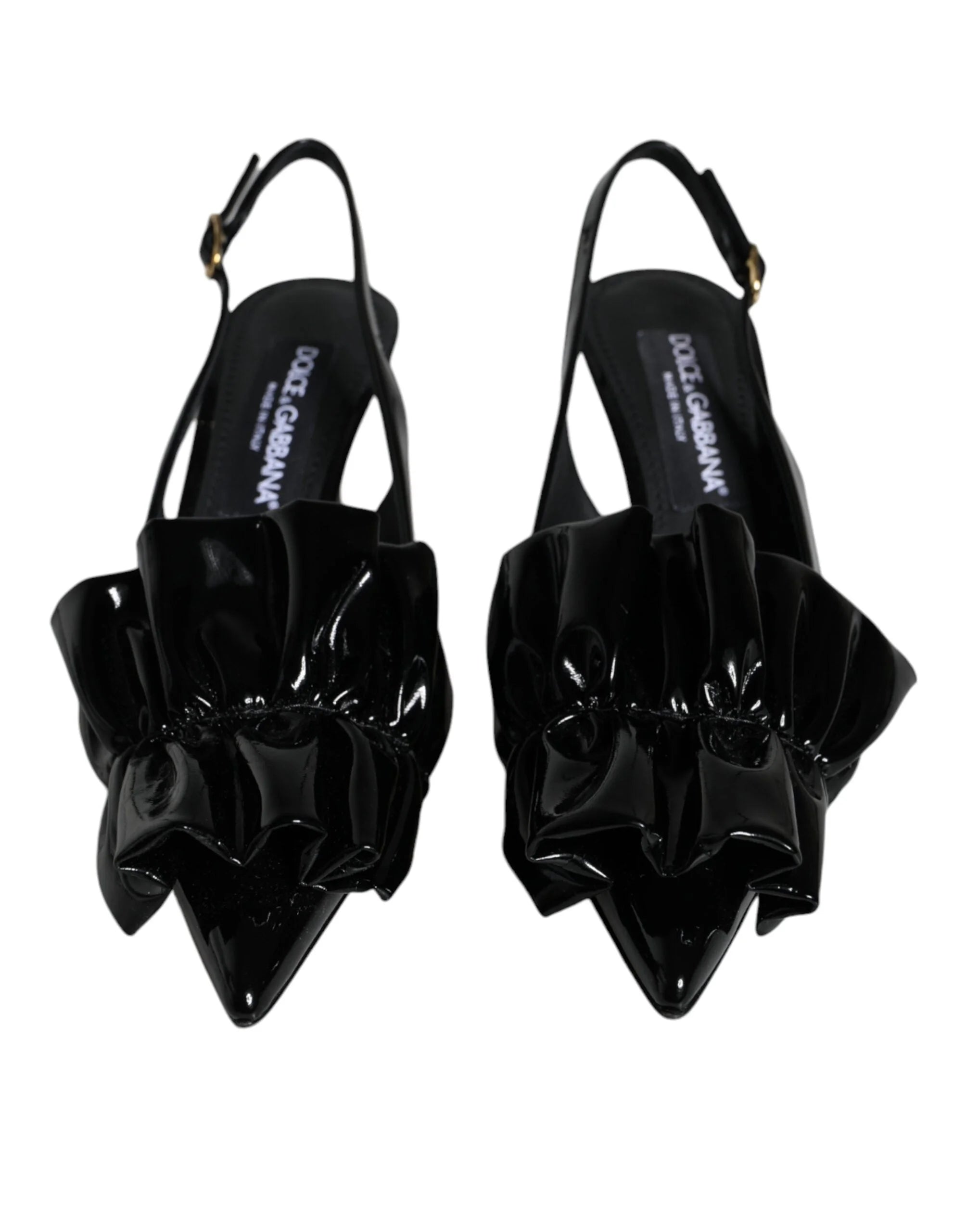 Dolce & Gabbana Black Patent Leather Heels Slingback Shoes - EU37/US6.5 - Heels
