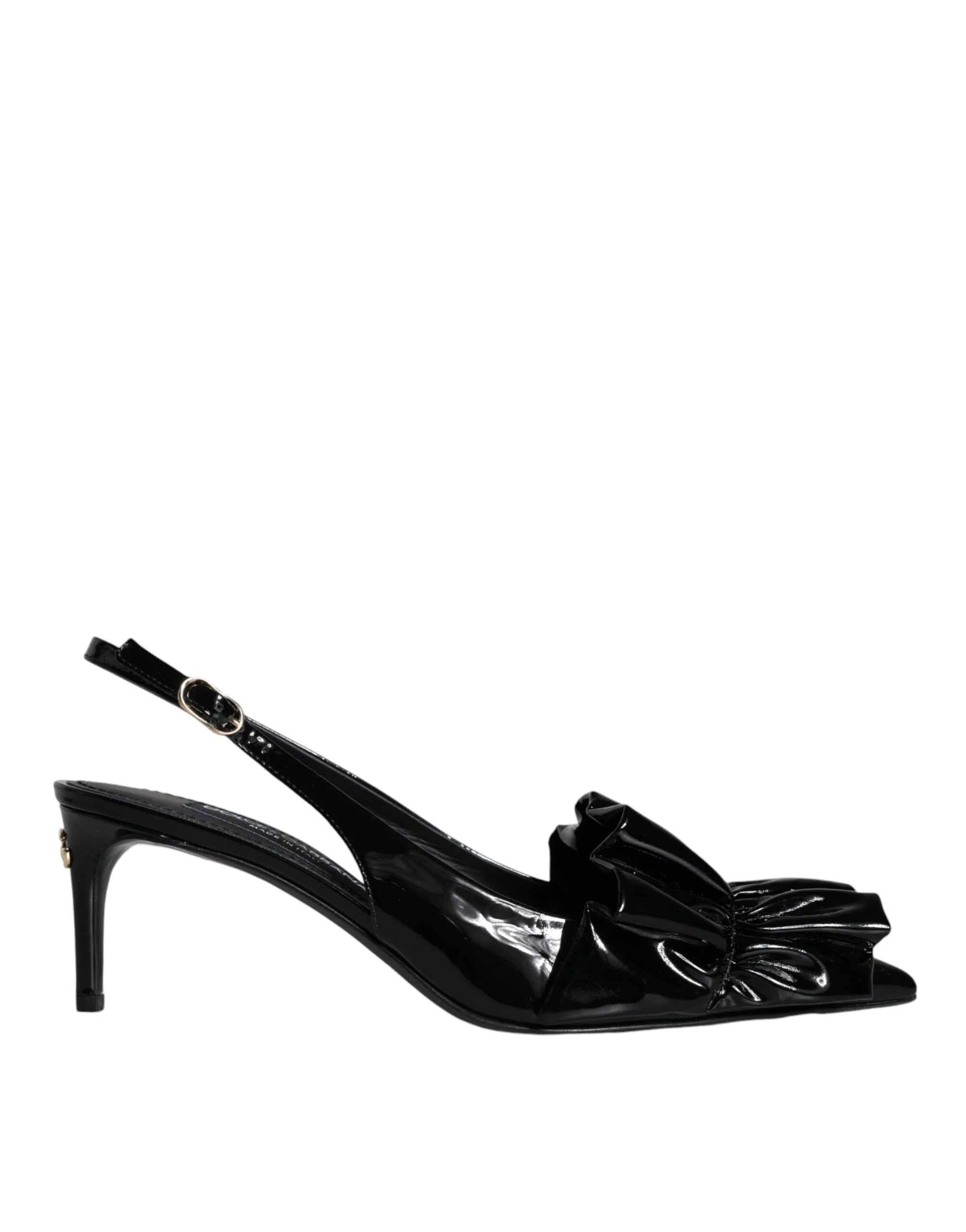 Dolce & Gabbana Black Patent Leather Heels Slingback Shoes - EU37/US6.5 - Heels