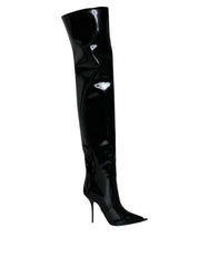 Dolce & Gabbana Black Patent Leather Knee High Boots Shoes - EU37/US7 - Boots