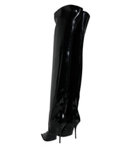 Dolce & Gabbana Black Patent Leather Knee High Boots Shoes - EU37/US7