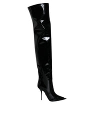 Dolce & Gabbana Black Patent Leather Knee High Boots Shoes - EU37/US7