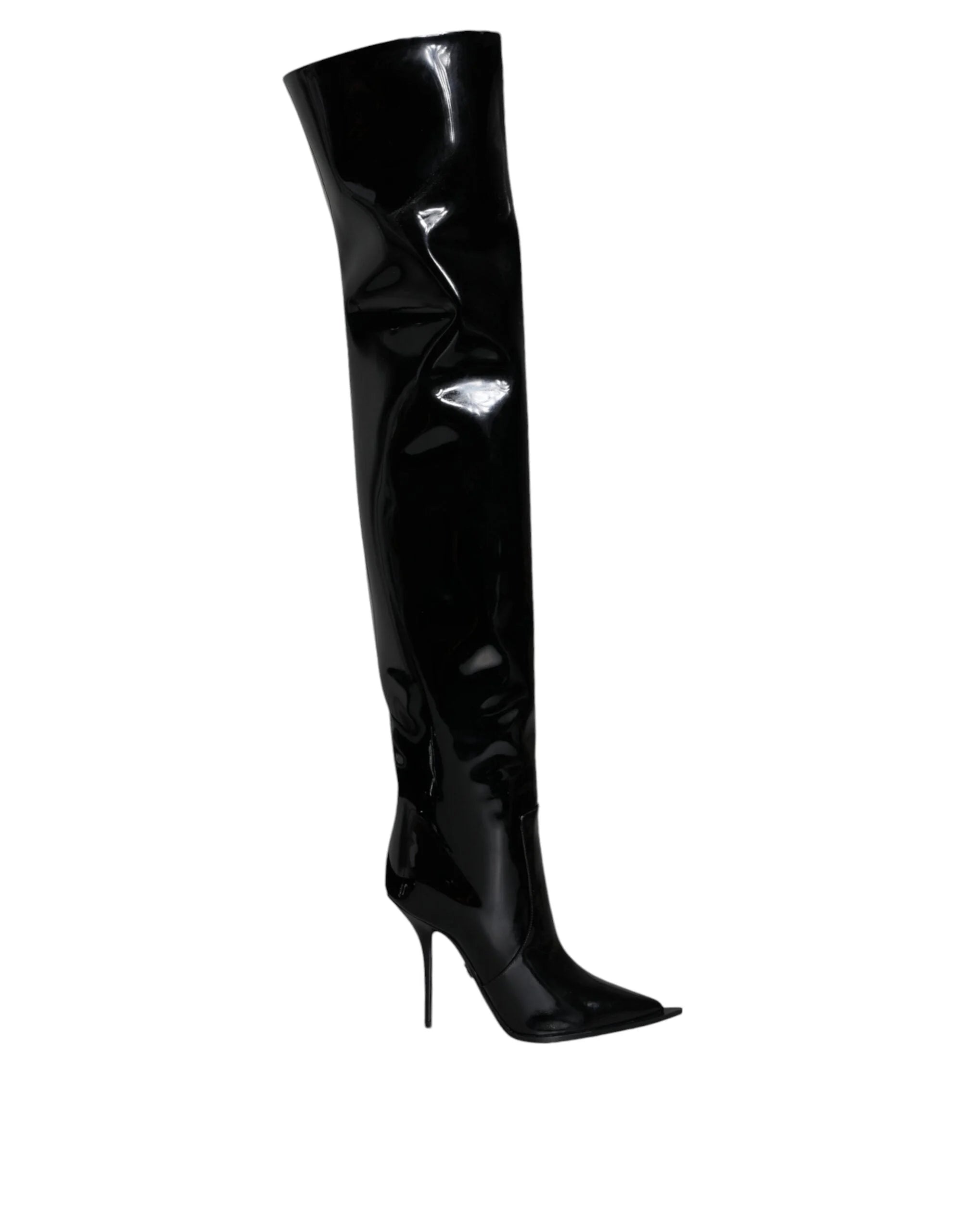 Dolce & Gabbana Black Patent Leather Knee High Boots Shoes - EU37/US7