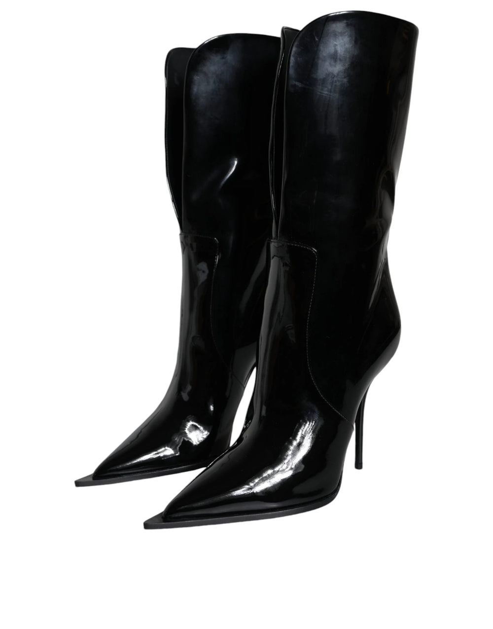 Dolce & Gabbana Black Patent Leather Mid Calf Boots Shoes - Boots