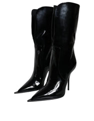 Dolce & Gabbana Black Patent Leather Mid Calf Boots Shoes - Boots