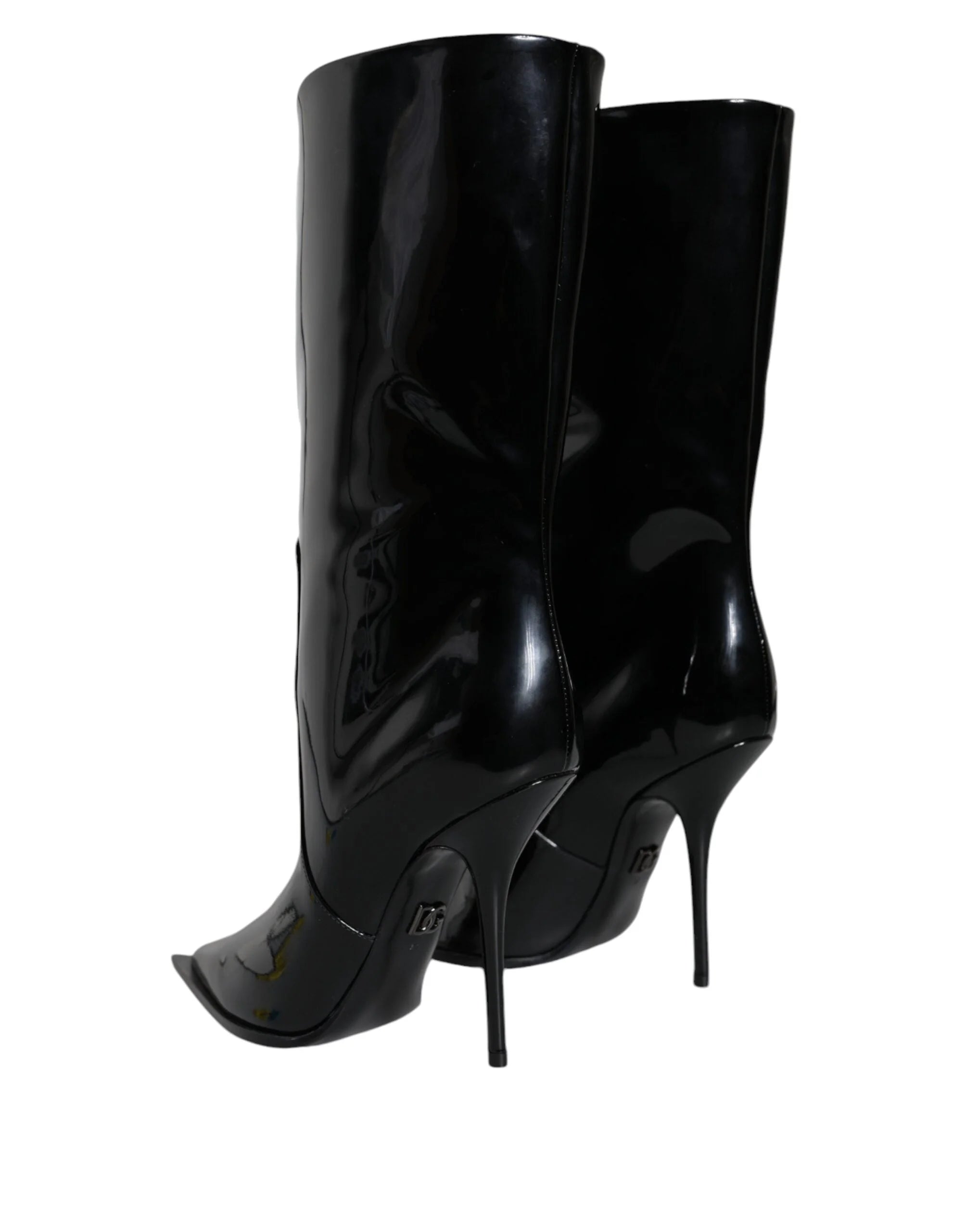 Dolce & Gabbana Black Patent Leather Mid Calf Boots Shoes - Boots