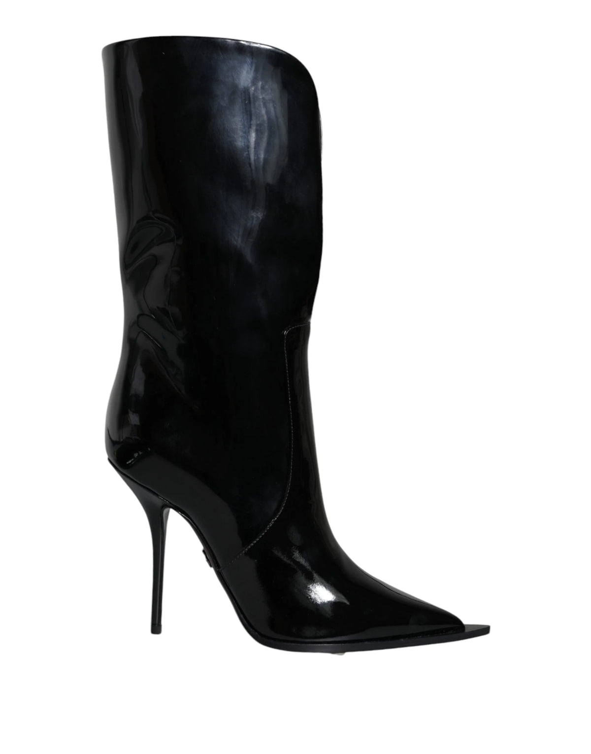 Dolce & Gabbana Black Patent Leather Mid Calf Boots Shoes - Boots