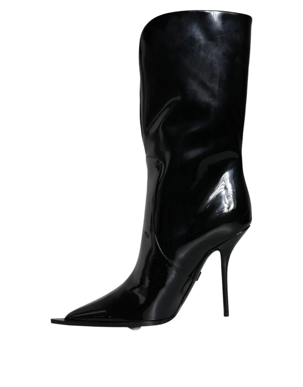 Dolce & Gabbana Black Patent Leather Mid Calf Boots Shoes - Boots