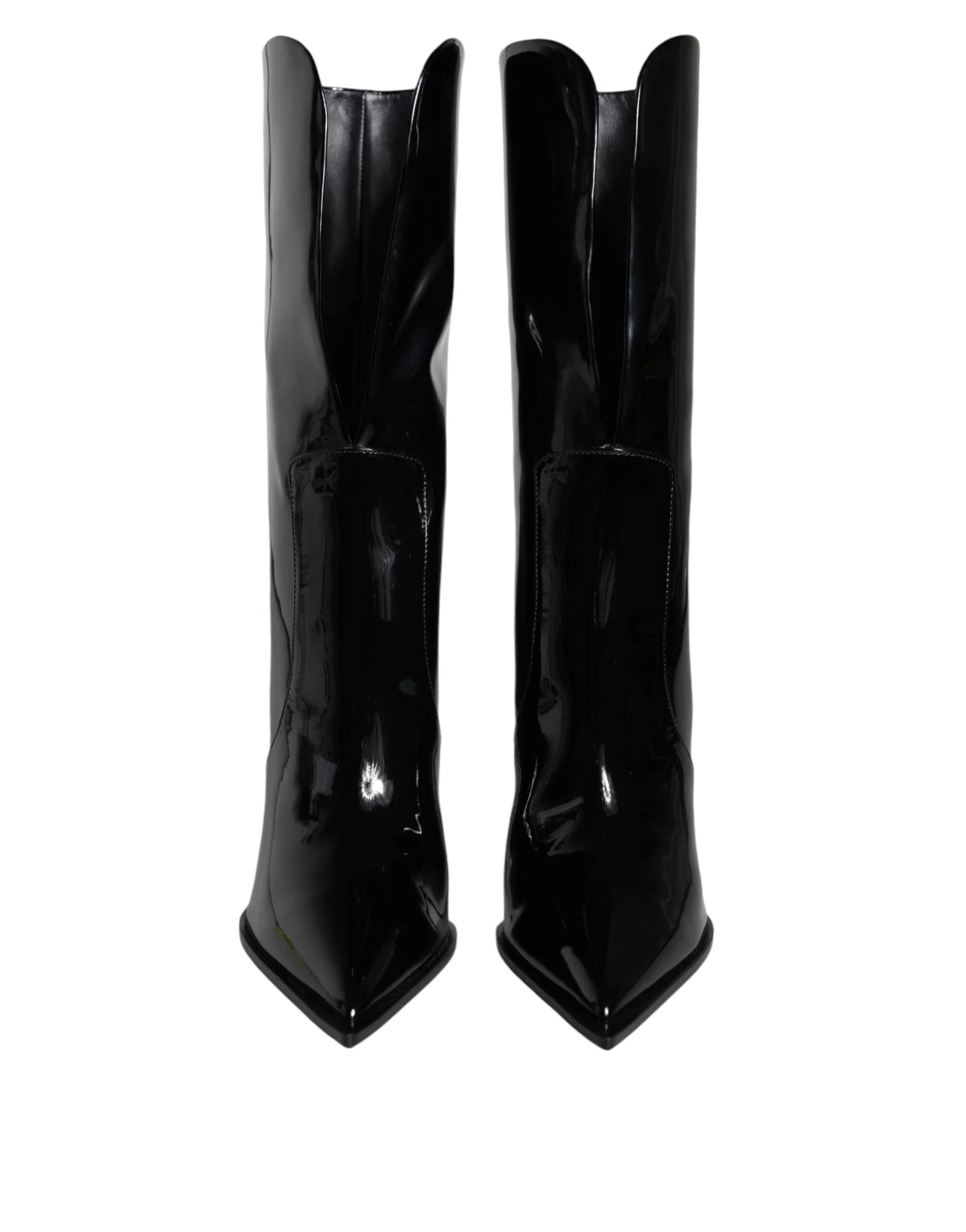Dolce & Gabbana Black Patent Leather Mid Calf Boots Shoes - Boots