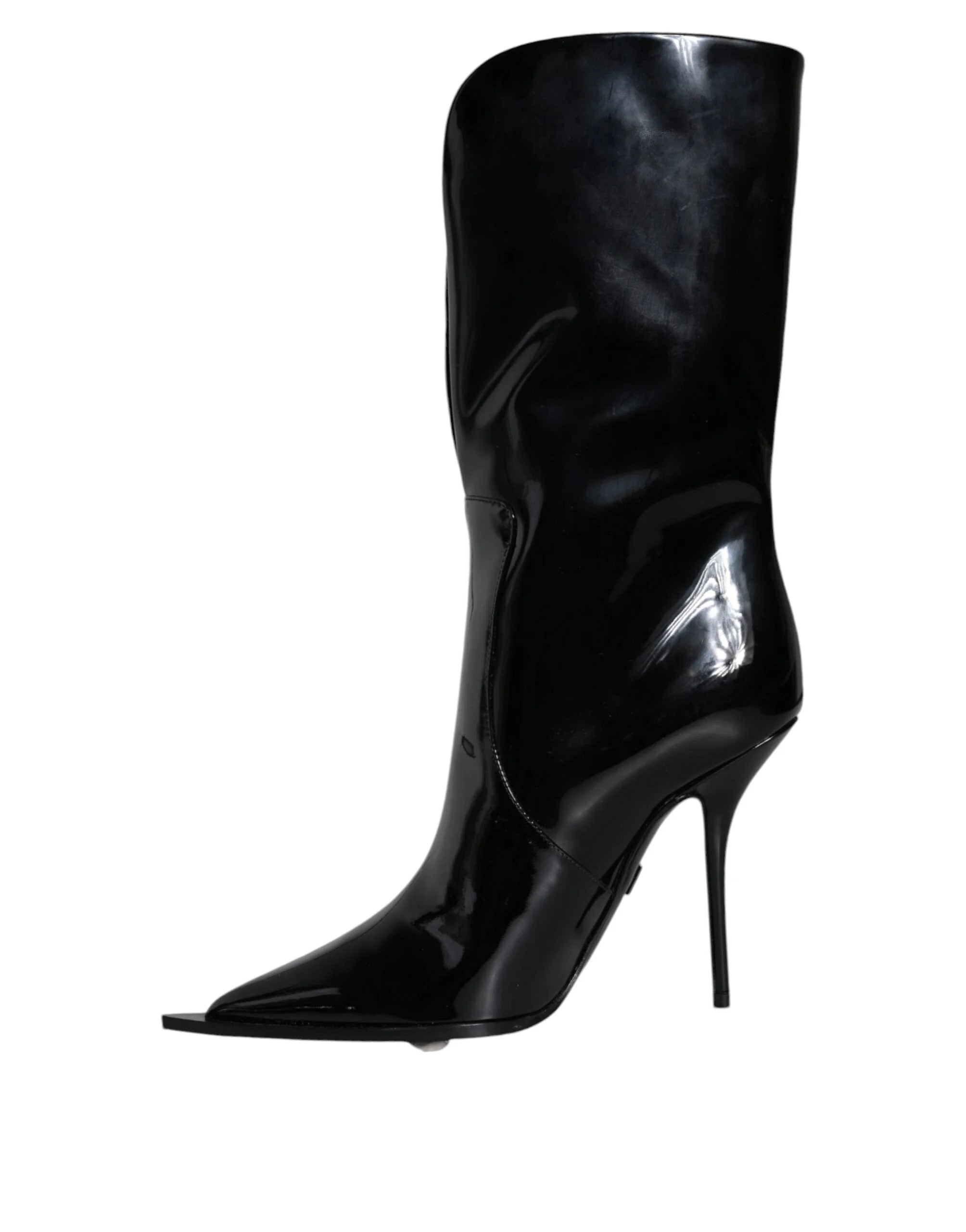 Dolce & Gabbana Black Patent Leather Mid Calf Boots Shoes - EU37/US6.5 - Boots