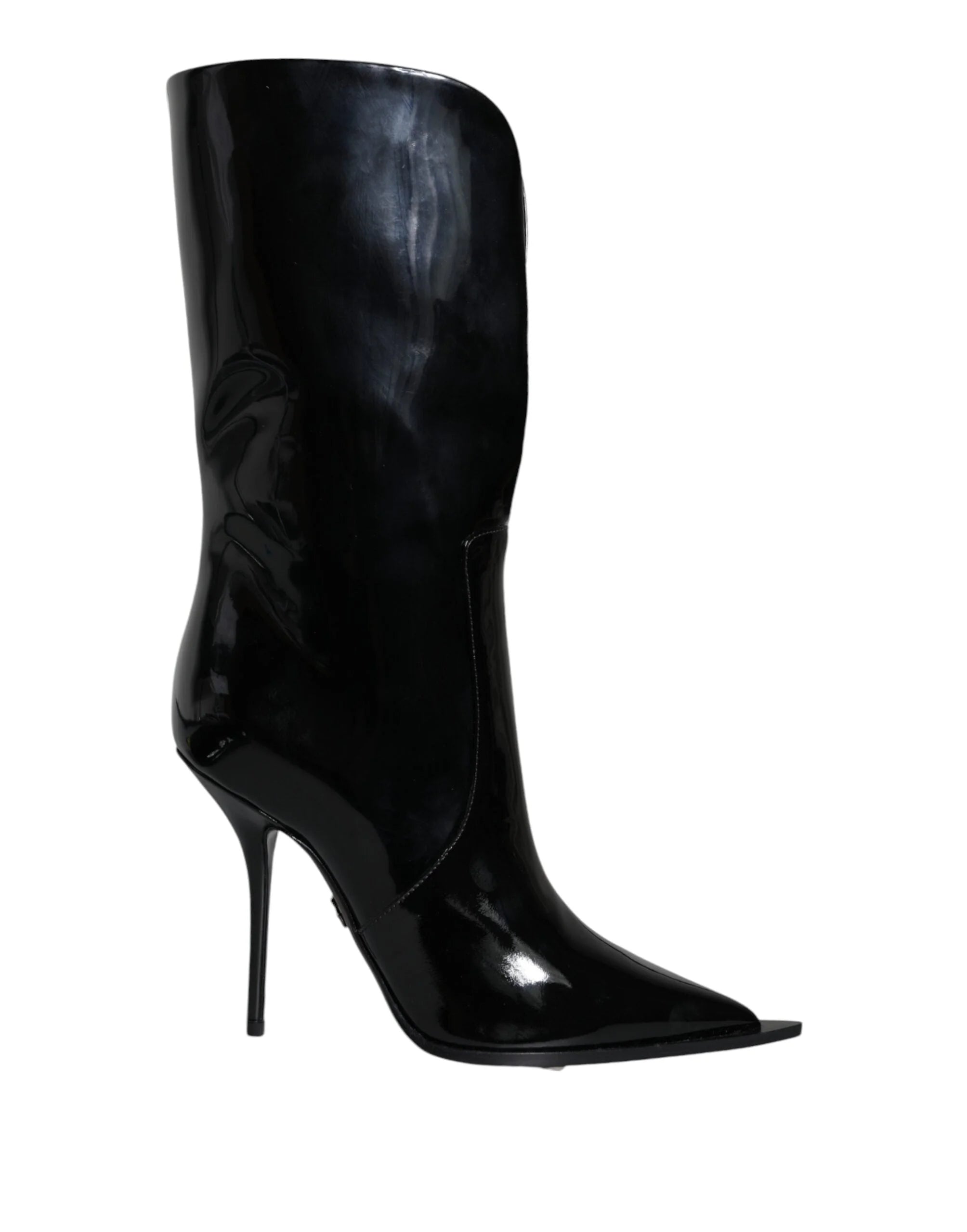 Dolce & Gabbana Black Patent Leather Mid Calf Boots Shoes - EU37/US6.5 - Boots