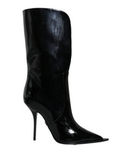 Dolce & Gabbana Black Patent Leather Mid Calf Boots Shoes - EU37/US6.5 - Boots