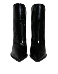 Dolce & Gabbana Black Patent Leather Pointed Ankle Boots Shoes - Boots