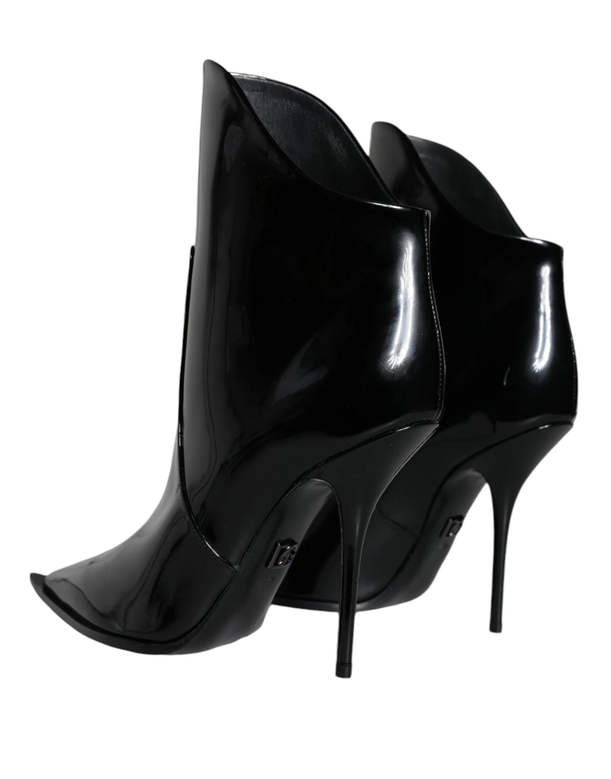 Dolce & Gabbana Black Patent Leather Pointed Ankle Boots Shoes - Boots