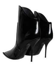 Dolce & Gabbana Black Patent Leather Pointed Ankle Boots Shoes - Boots