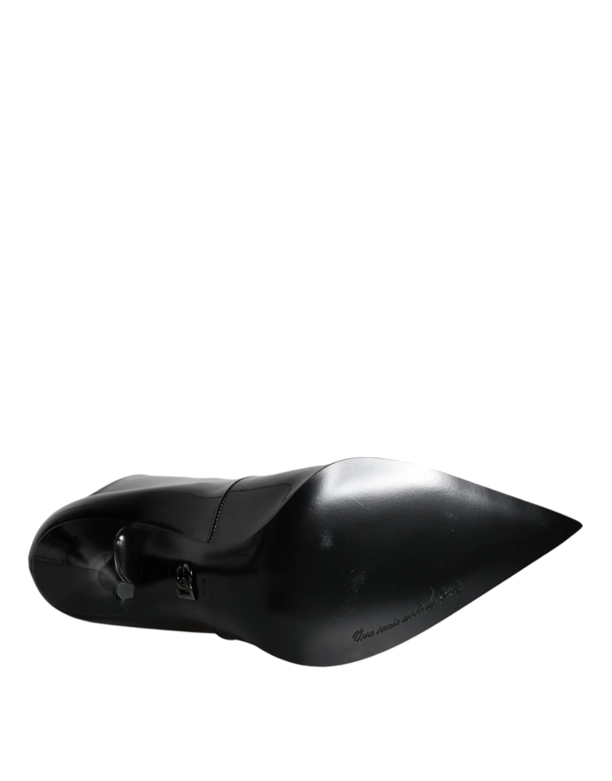 Dolce & Gabbana Black Patent Leather Pointed Ankle Boots Shoes