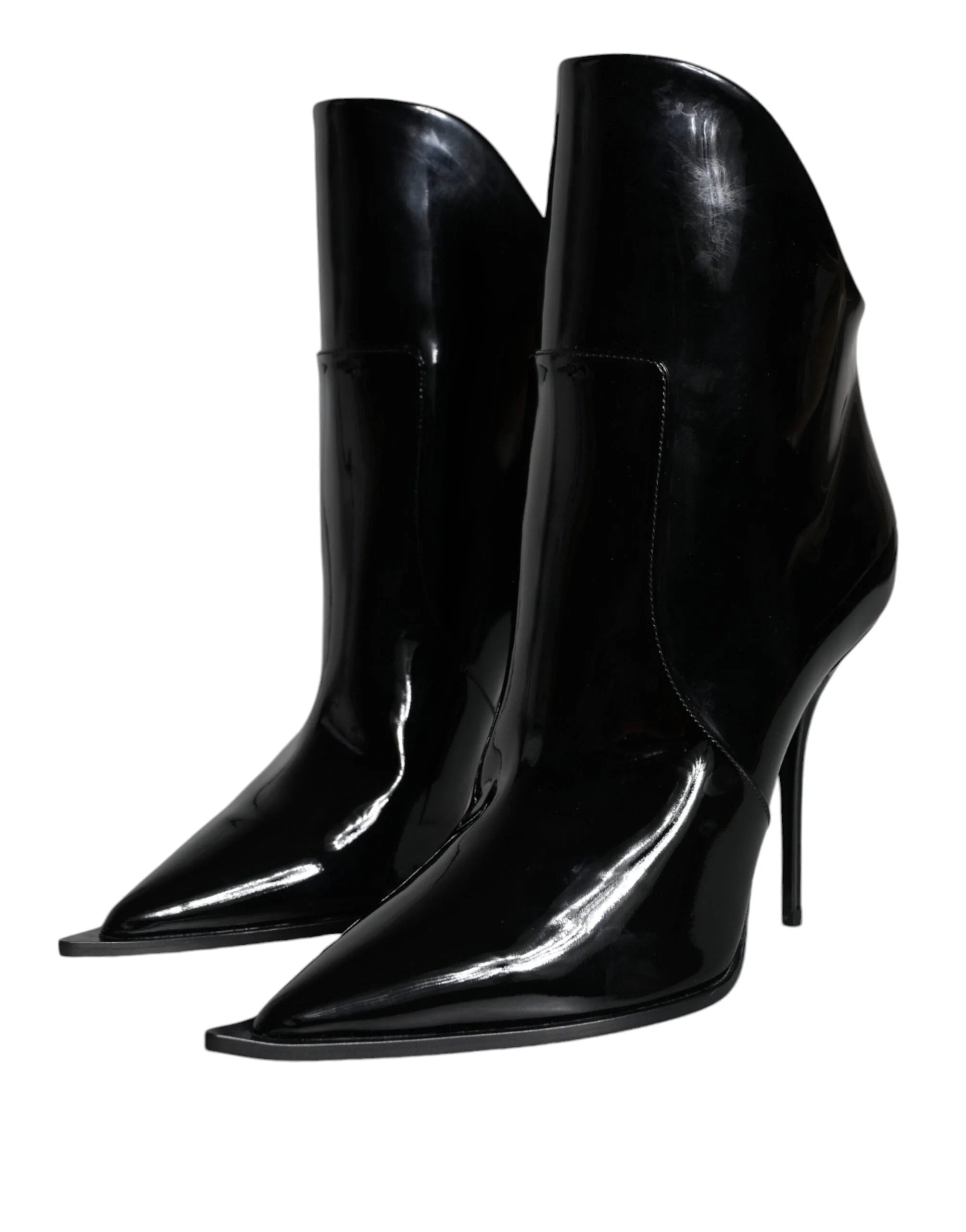 Dolce & Gabbana Black Patent Leather Pointed Ankle Boots Shoes - Boots