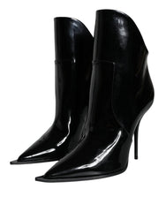 Dolce & Gabbana Black Patent Leather Pointed Ankle Boots Shoes - Boots