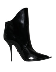 Dolce & Gabbana Black Patent Leather Pointed Ankle Boots Shoes - Boots