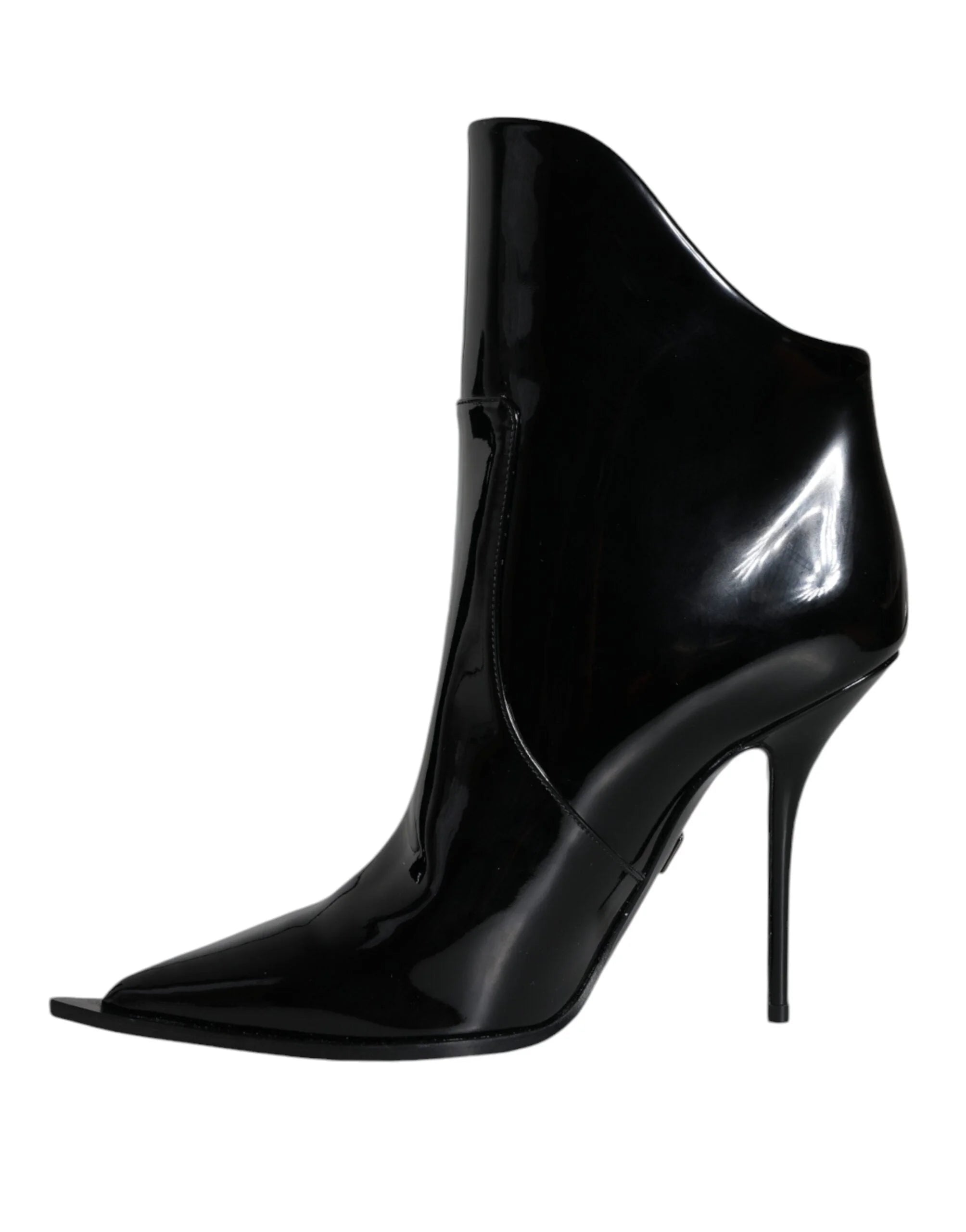 Dolce & Gabbana Black Patent Leather Pointed Ankle Boots Shoes - Boots