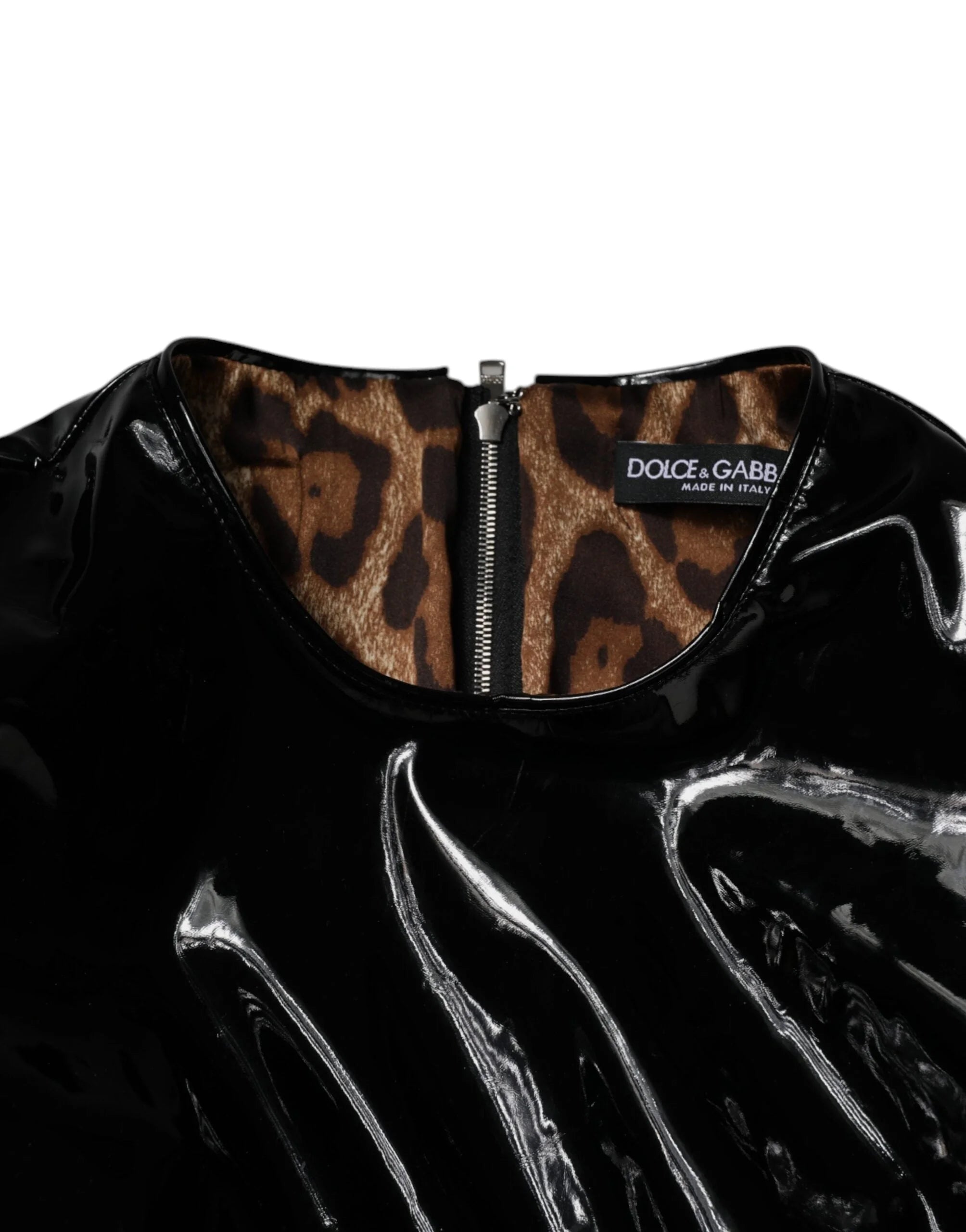 Dolce & Gabbana Black Patent Leather Puff Sleeves Mini Dress - IT38 | XS - Dresses