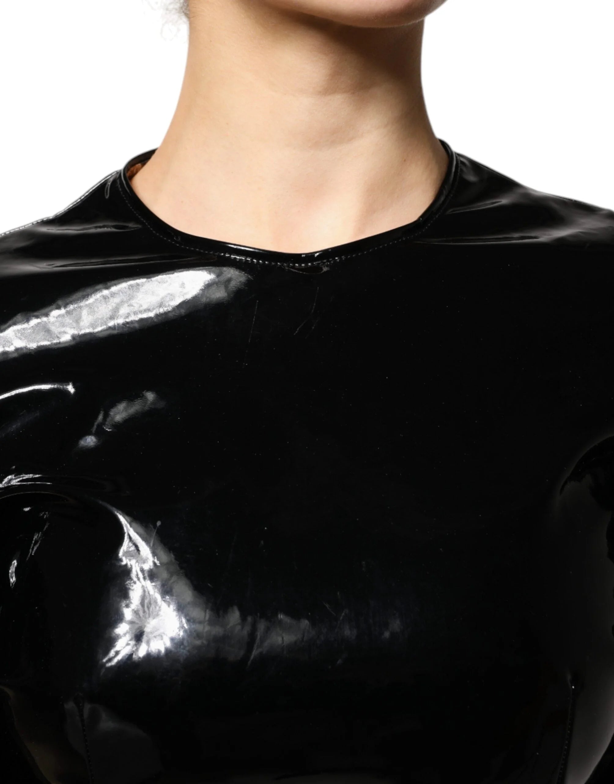 Dolce & Gabbana Black Patent Leather Puff Sleeves Mini Dress - IT38 | XS - Dresses