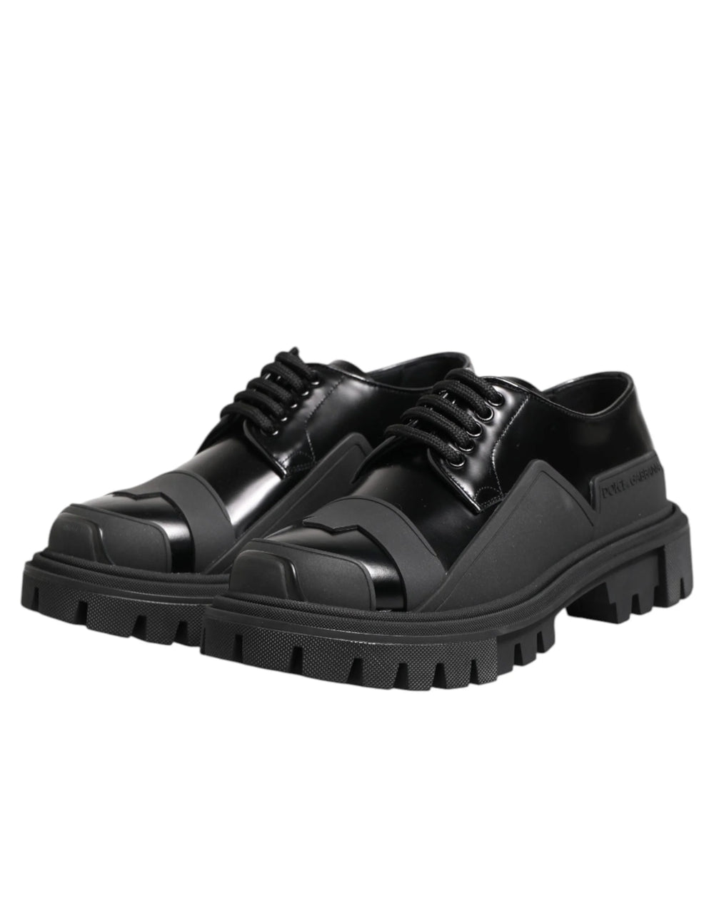 Dolce & Gabbana Black Patent Leather Trekking Derby Shoes - EU39/US6 - Shoes
