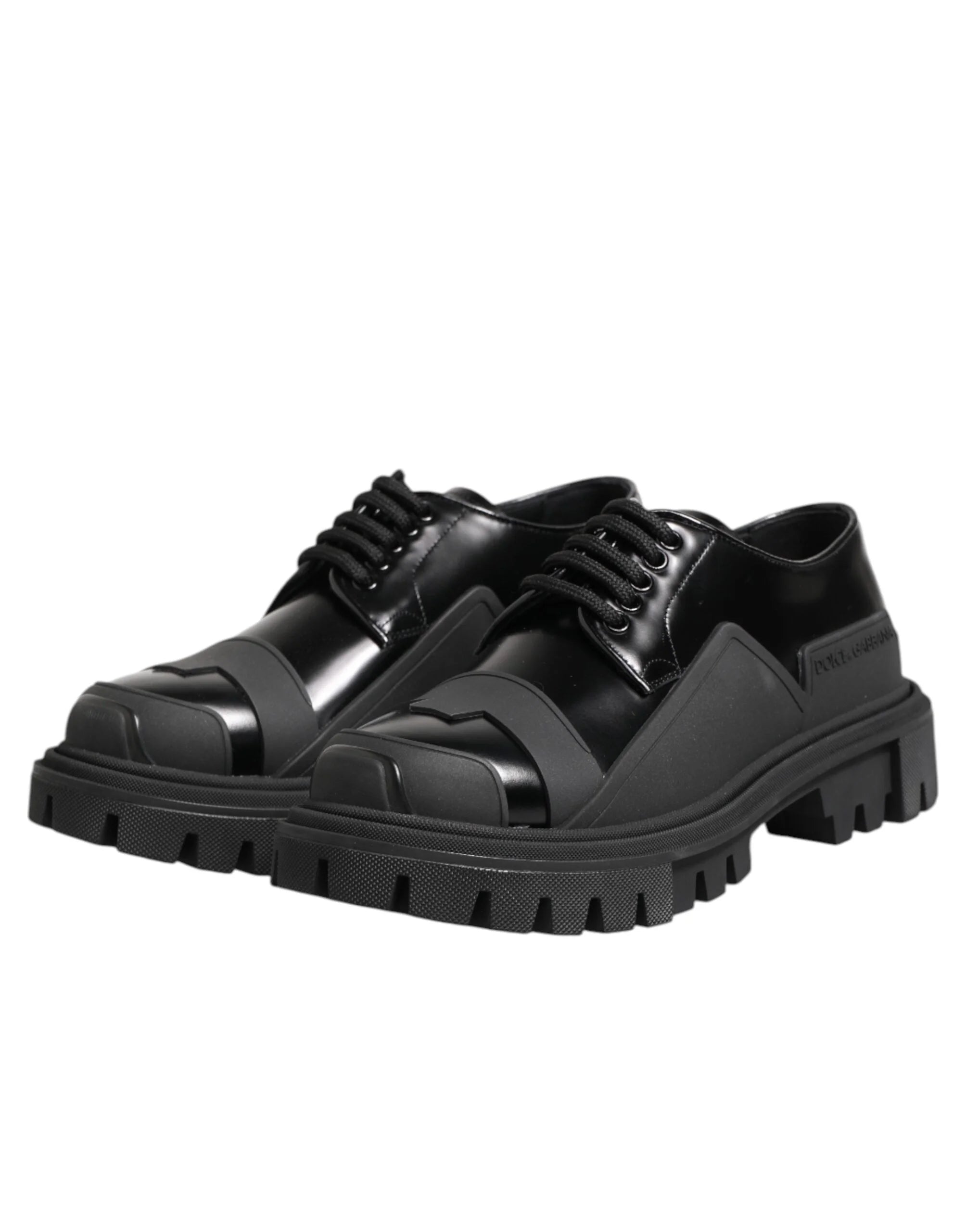 Vue arrière des derbies de randonnée Dolce & Gabbana mettant en évidence le talon renforcé et l'élastique en cuir structuré.