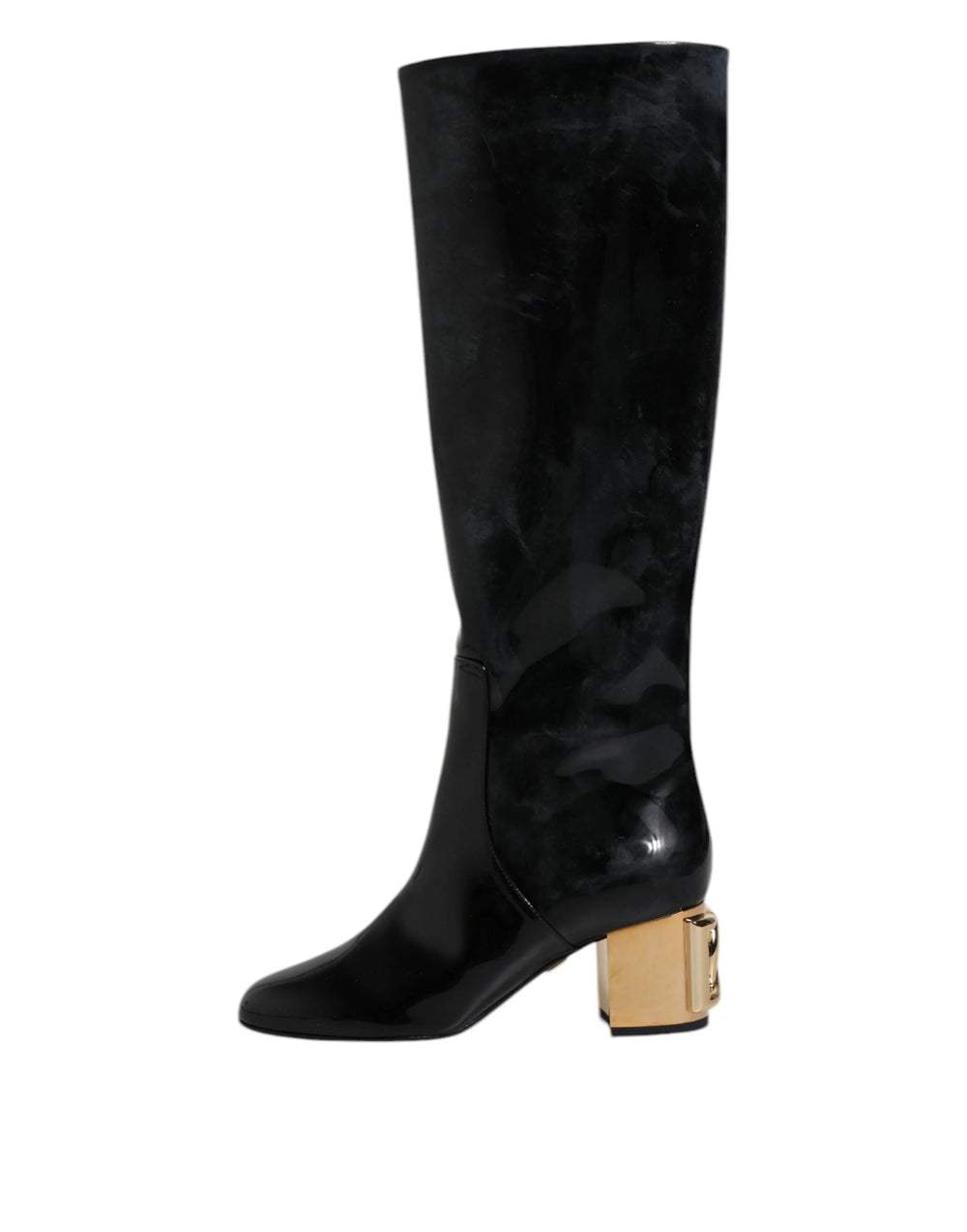 Dolce & Gabbana Black Patent Leather Vally High Boots Shoes - Boots