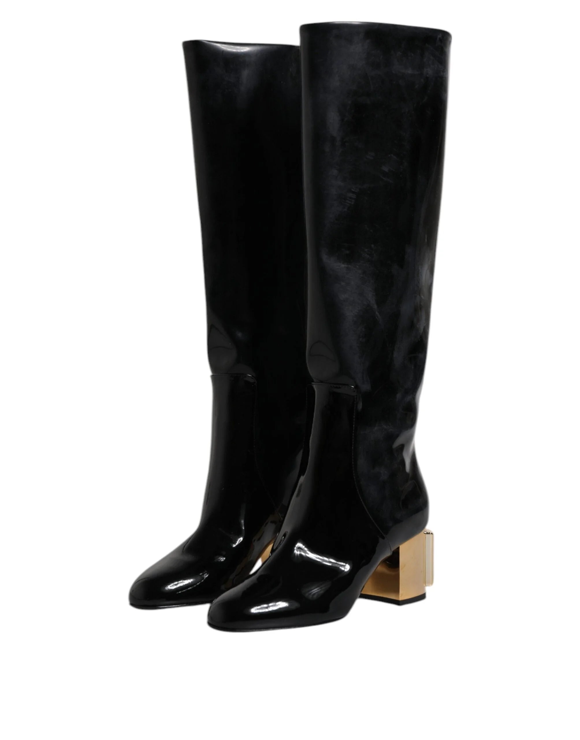 Dolce & Gabbana Black Patent Leather Vally High Boots Shoes - Boots
