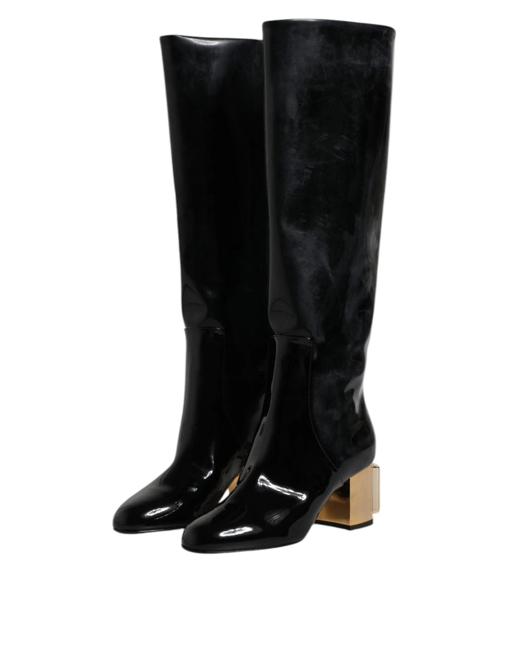 Dolce & Gabbana Black Patent Leather Vally High Boots Shoes - Boots