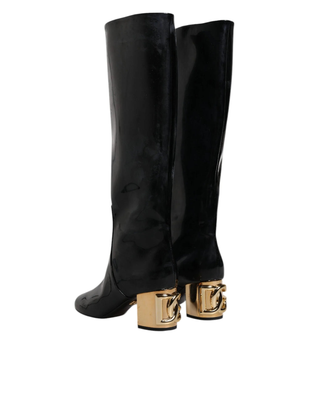 Dolce & Gabbana Black Patent Leather Vally High Boots Shoes - Boots
