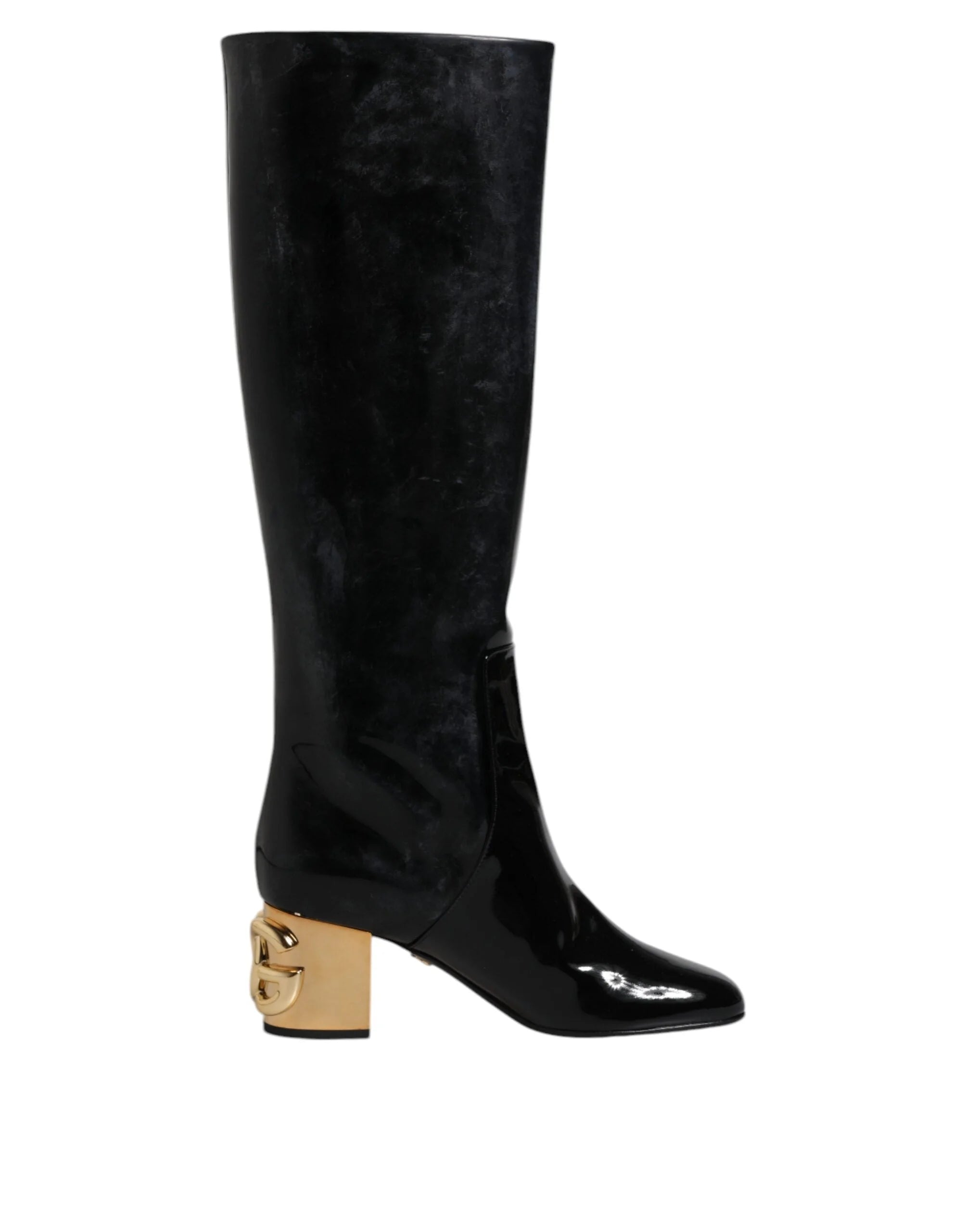Dolce & Gabbana Black Patent Leather Vally High Boots Shoes - Boots