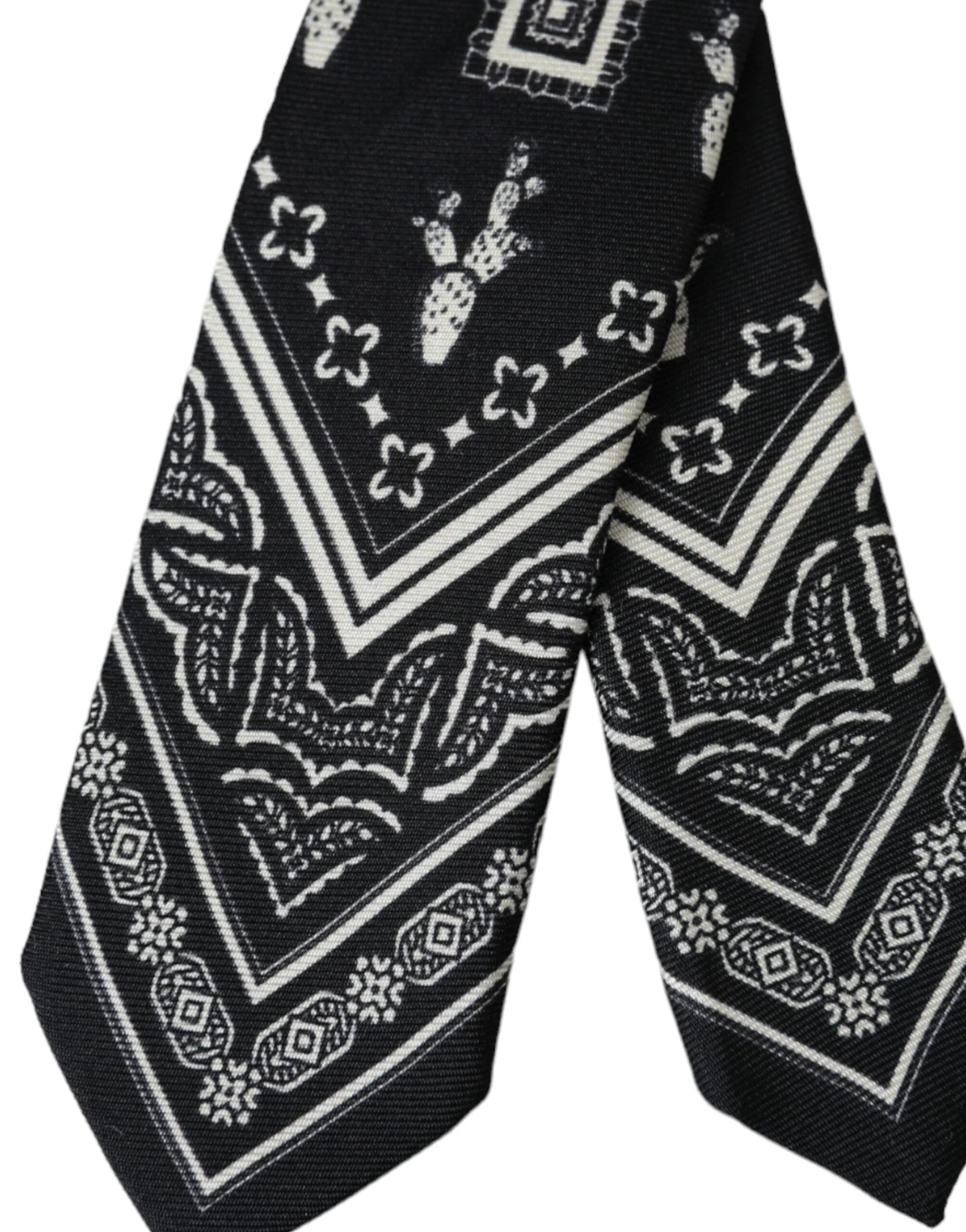 Dolce & Gabbana Black Patterned 100% Silk Adjustable Tie - Neckties