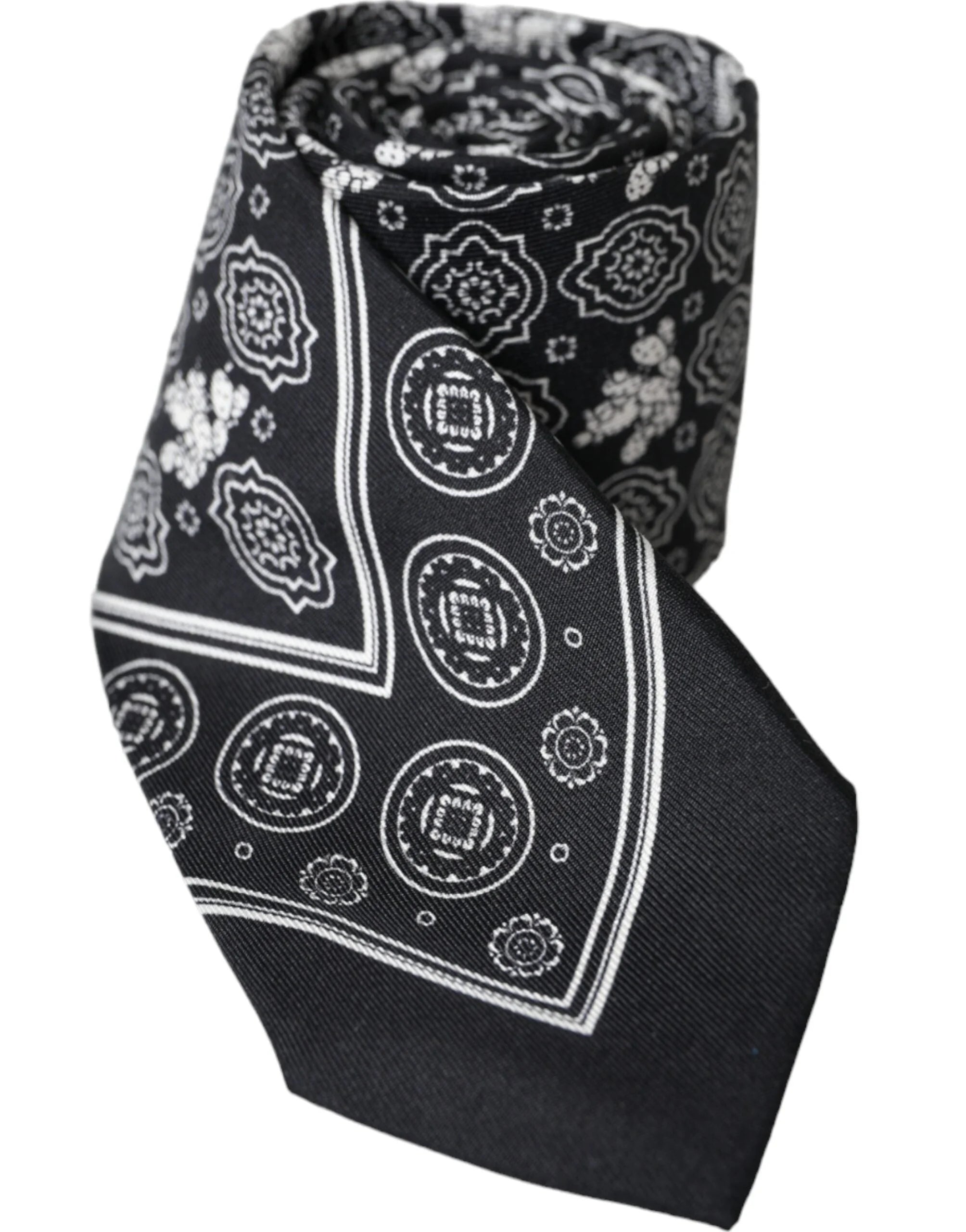Dolce & Gabbana Black Patterned 100% Silk Adjustable Tie - Neckties