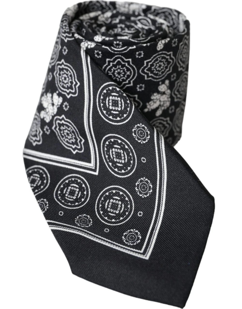 Dolce & Gabbana Black Patterned 100% Silk Adjustable Tie - Neckties