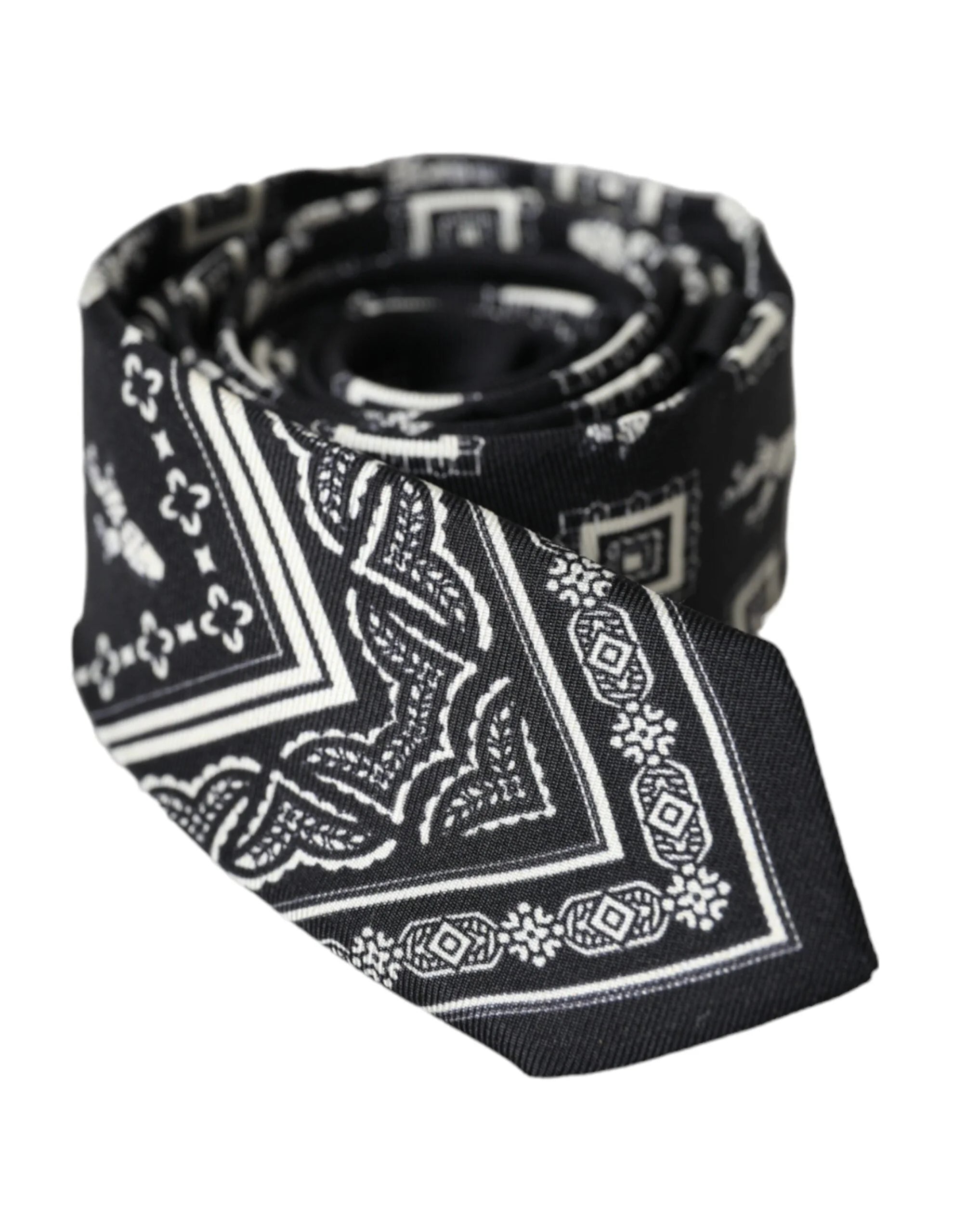 Dolce & Gabbana Black Patterned 100% Silk Adjustable Tie - Neckties